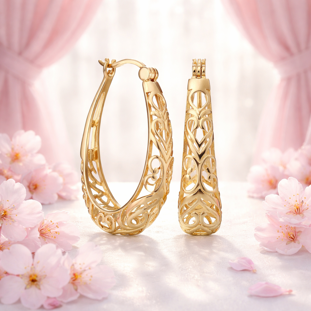 Sterling Silver Heart Filigree Hoop Earrings