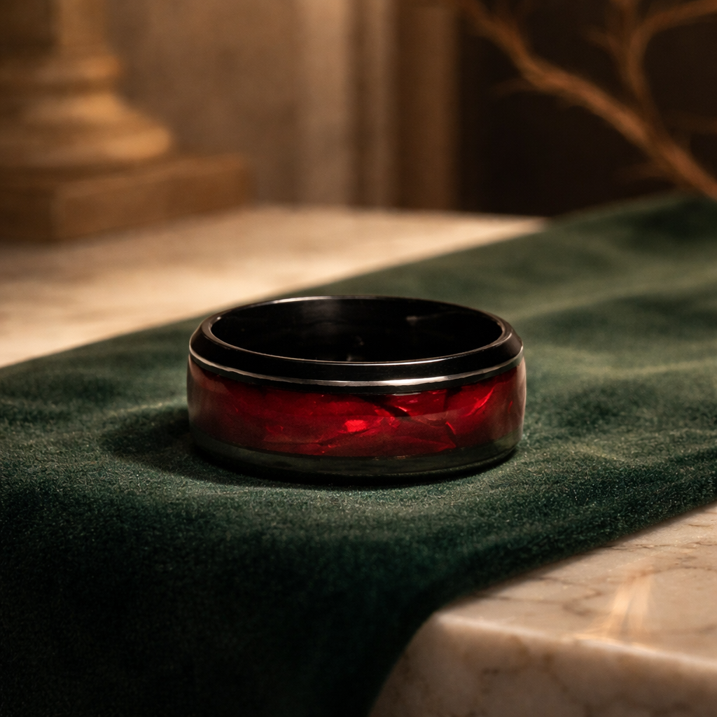 HR006 Tungsten Carbide Ring with Red Inlay Size 7