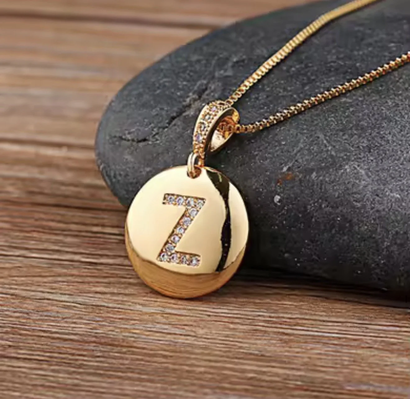 Gold Initial Necklace with Zircon Detailing