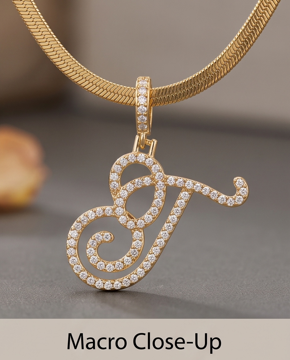 Large Multi-Cubic Gold Zirconia Shaped Letter "T" With Red Box and Option for Herringbone Necklace (Limited of Edition) $27.99 Elegance Gold Necklace