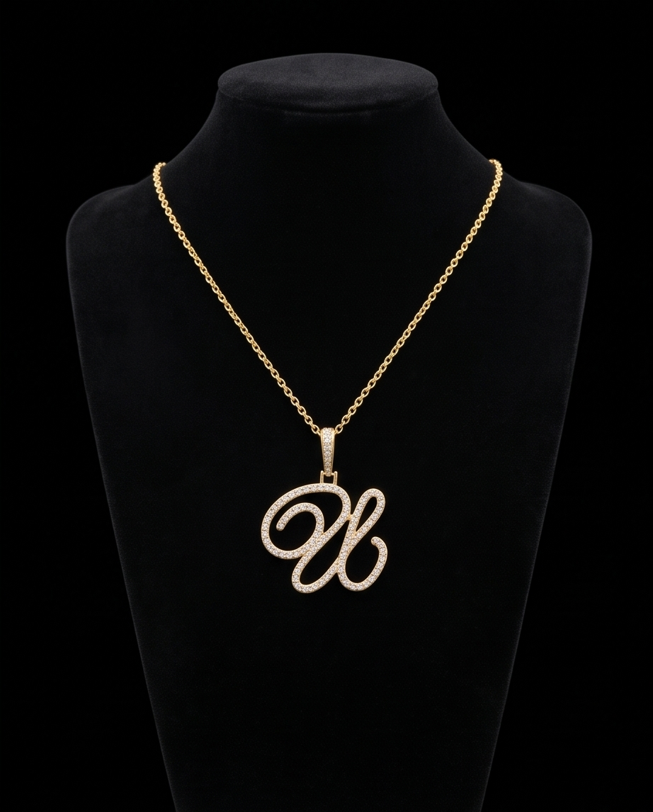 Large Multi-Cubic Gold Zirconia Shaped Letter "U" With Red Box and Option for Herringbone Necklace (Limited of Edition) $27.99 Elegance Gold Necklace