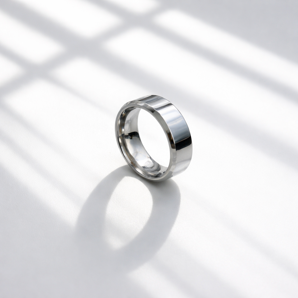 BB001 Black, Silver, or Gold Beveled Tungsten Carbide Ring; including a ring box
