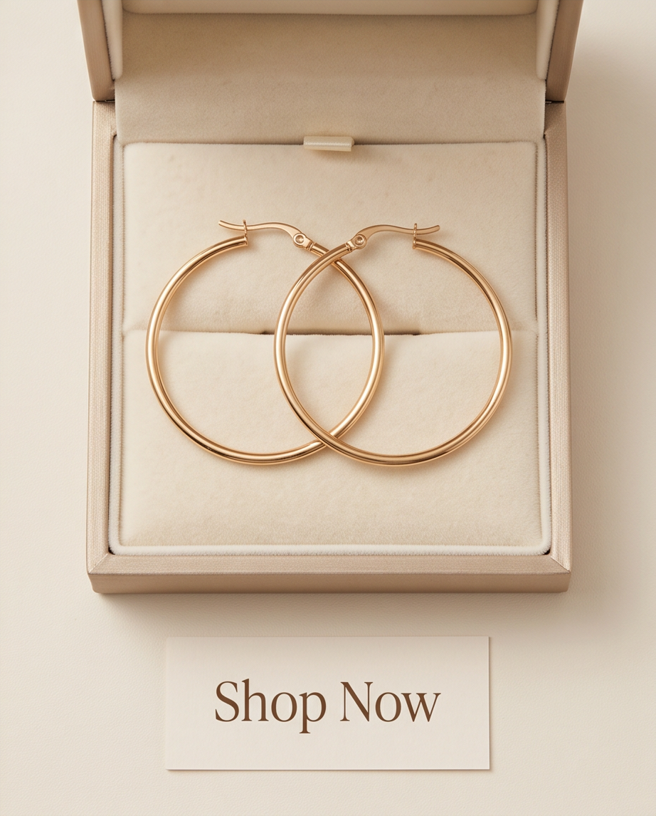 ER016 Medium Size Crystal-Embellished Gold Hoop Earrings