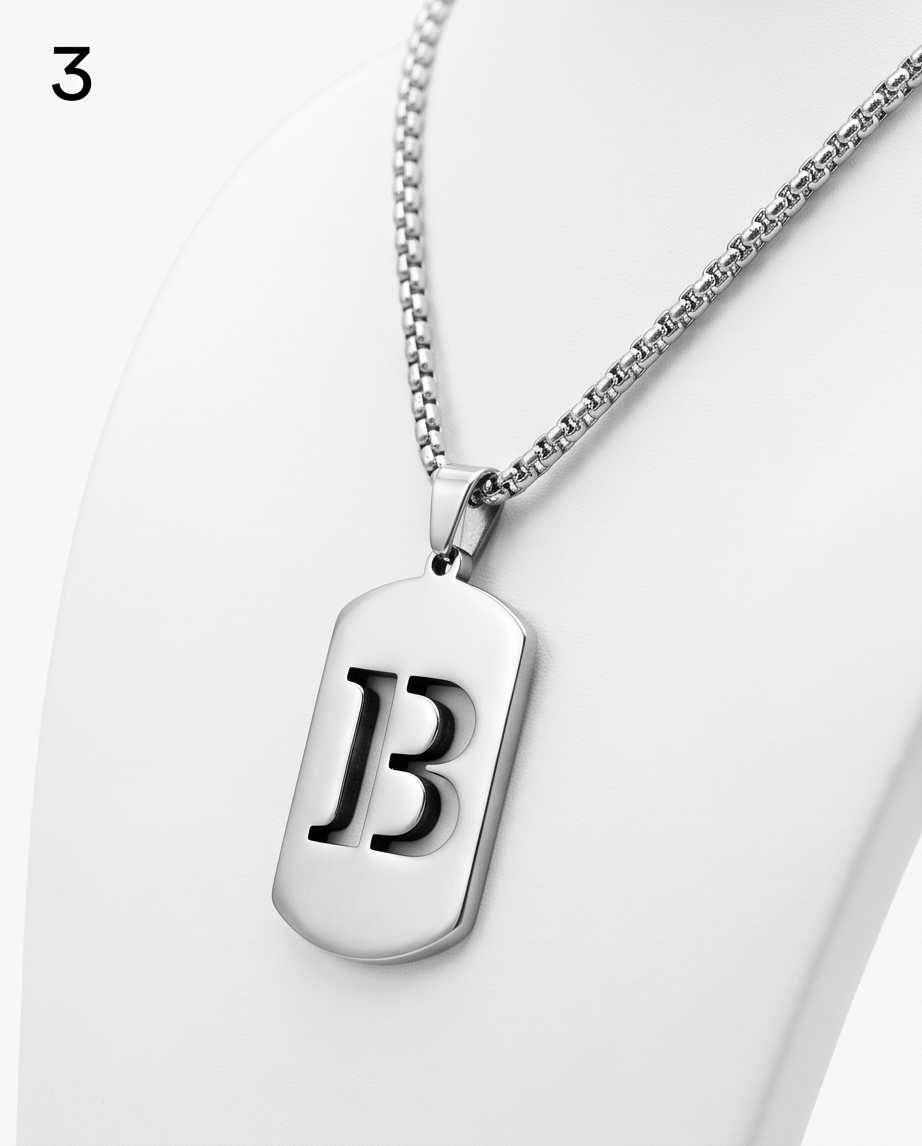 20' Diamond Cut Mirror Alphabet initial "B" Dog Chain Necklace