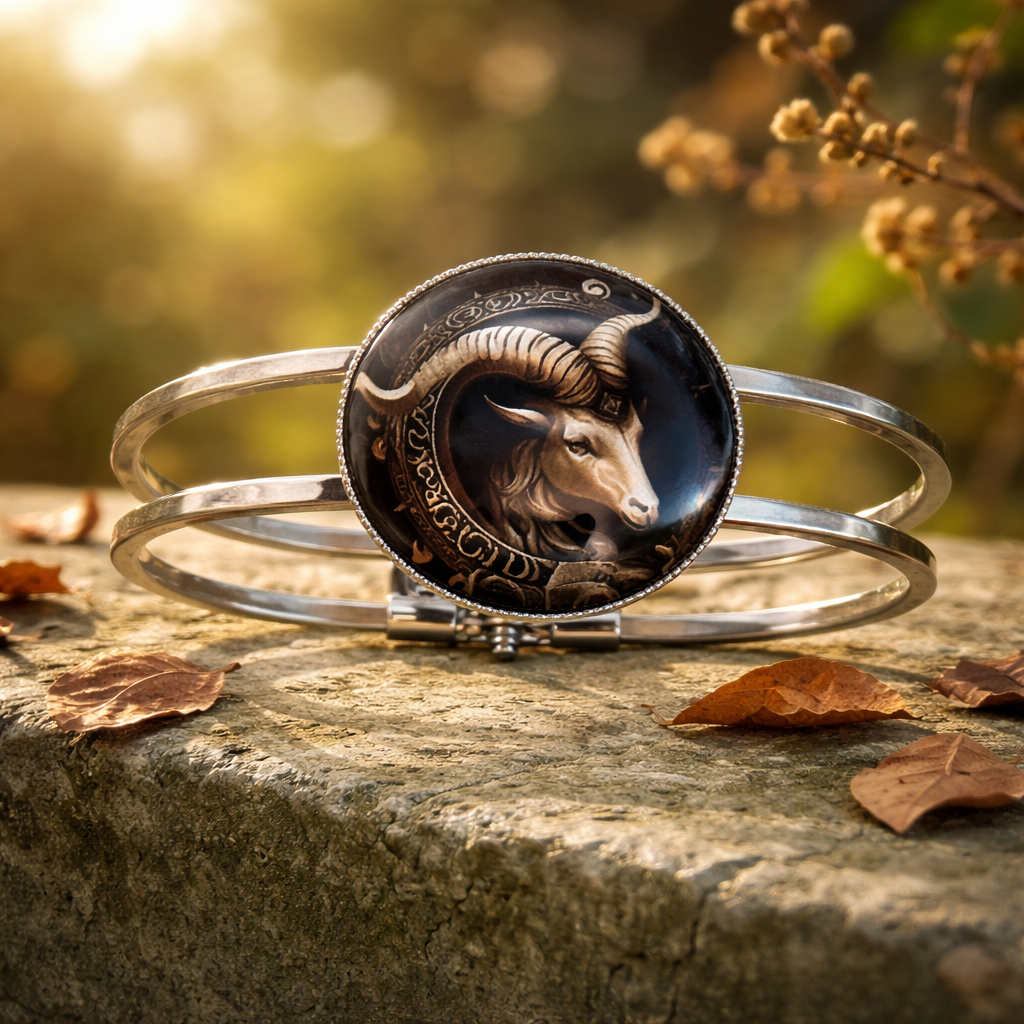 Zodiac Capricorn Bangle - Elegant Goat Emblem