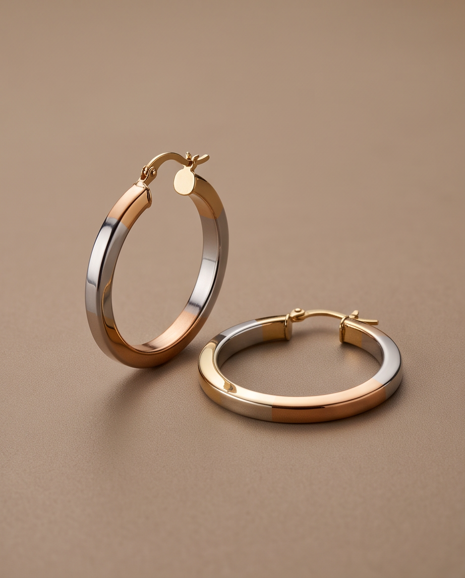 ER005 Elegant Two-Tone Hoop Earrings