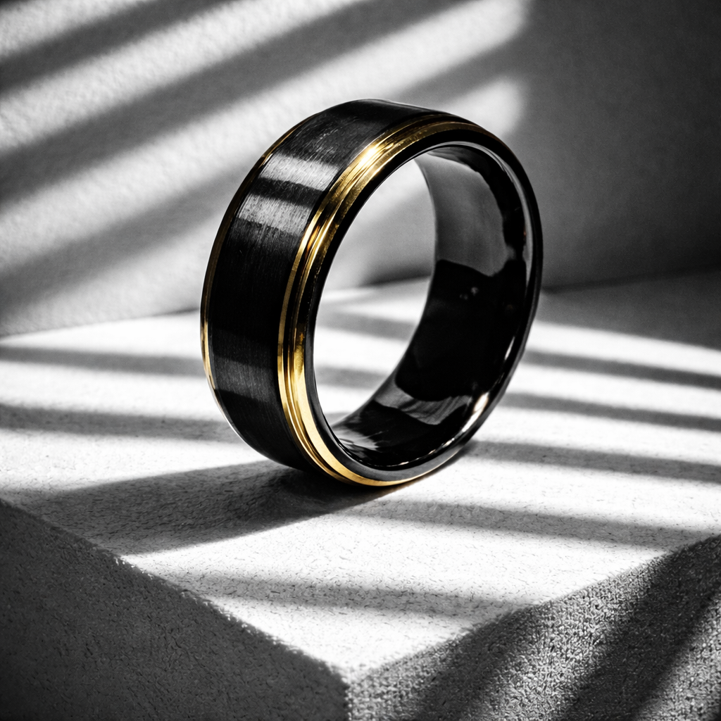 BB00Black and Gold Tungsten Carbide Ring