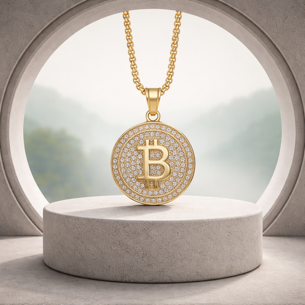 B08 18K Gold Bitcoin Pendant Necklace