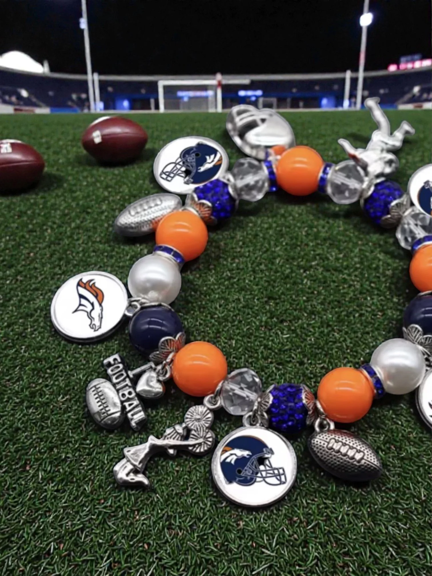 B109 Fan Charm Bracelet - Football Edition Denver Broncos