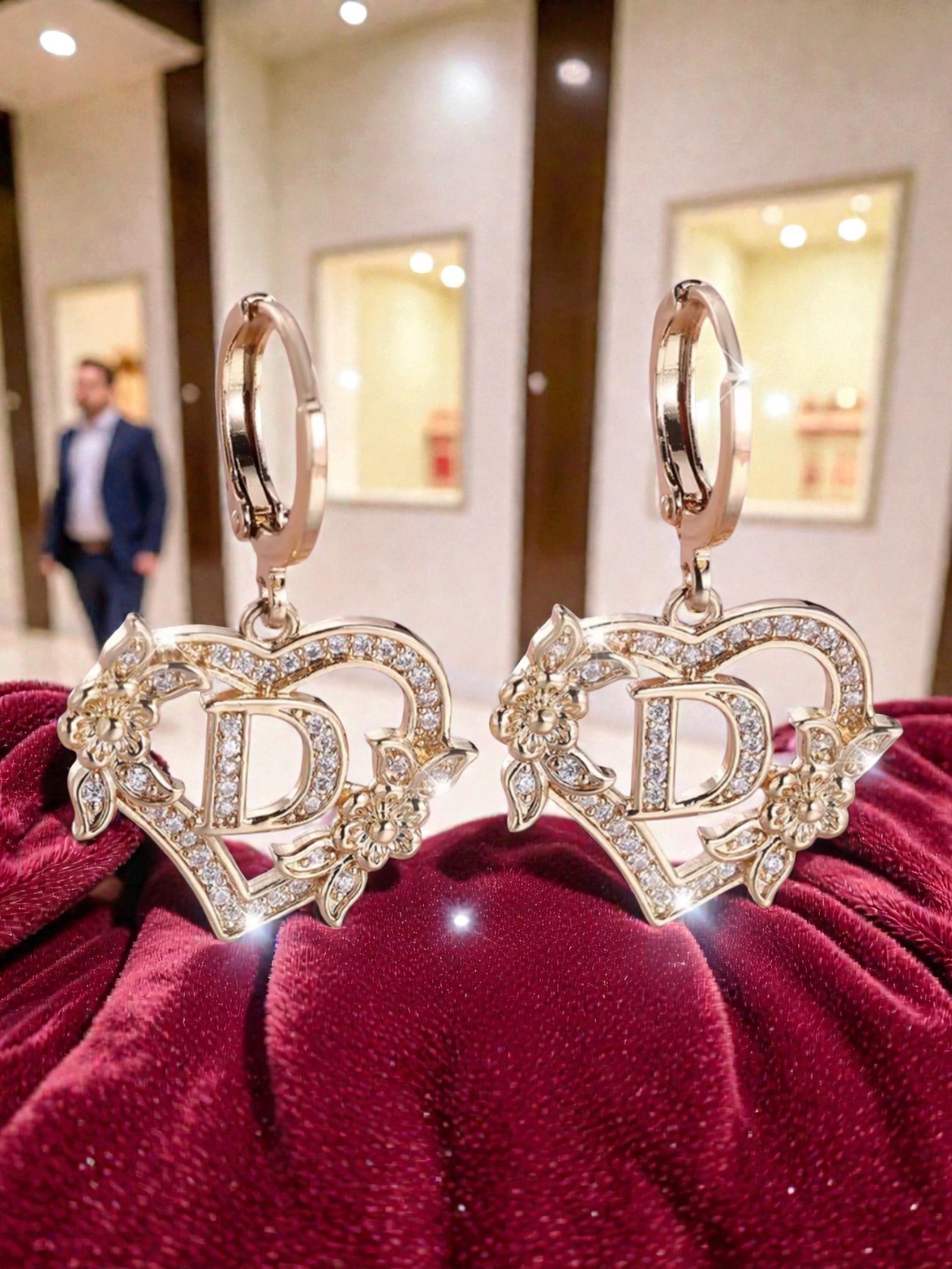 L104 Sassy's Pearls & Gentlemen Band'S Floral Initial "D" Hoop Earrings