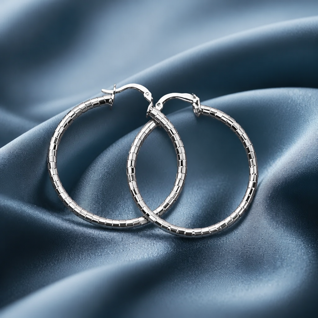 ER08 Sterling Silver Textured Hoop Earrings