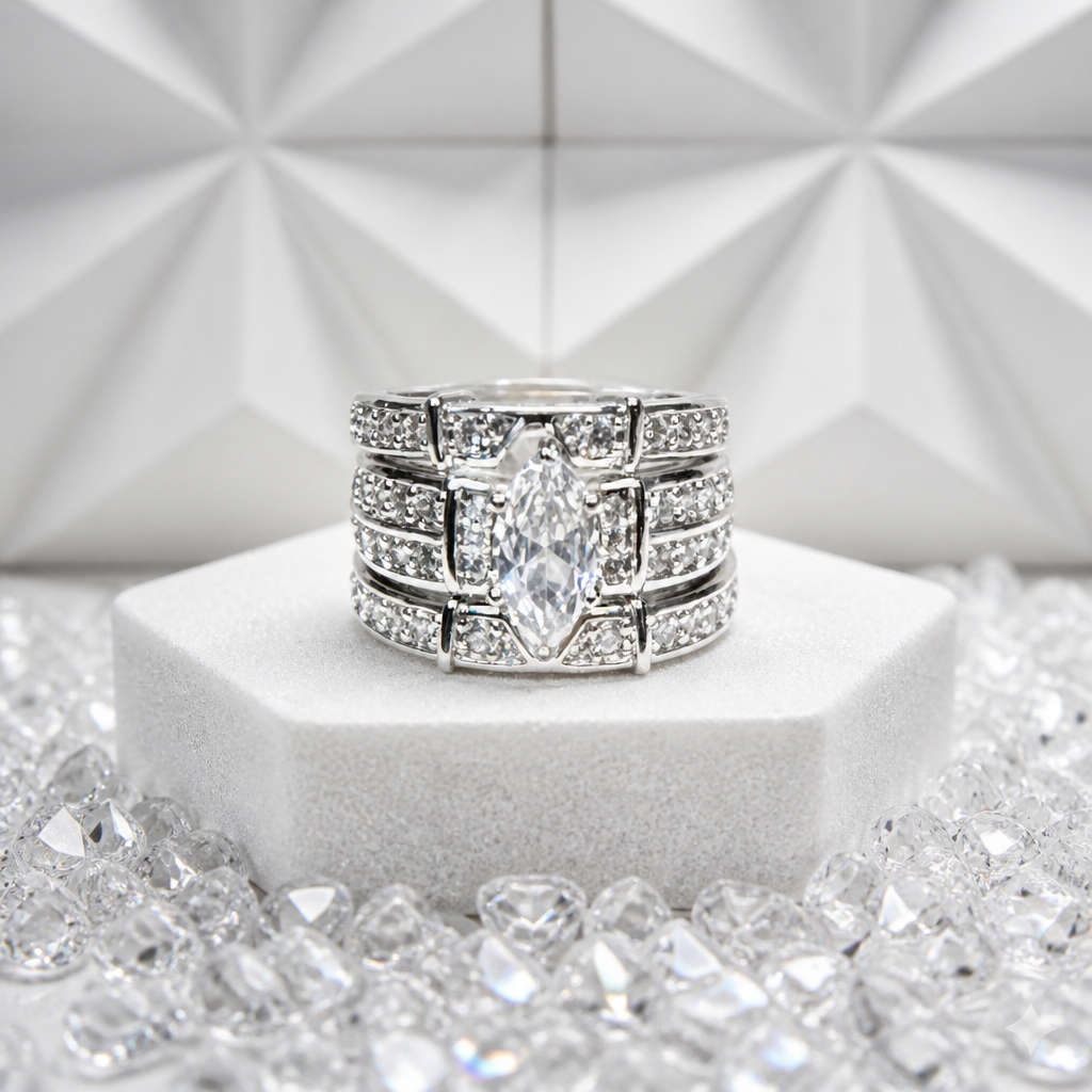 Marquise Majesty Sterling Silver Ring Set