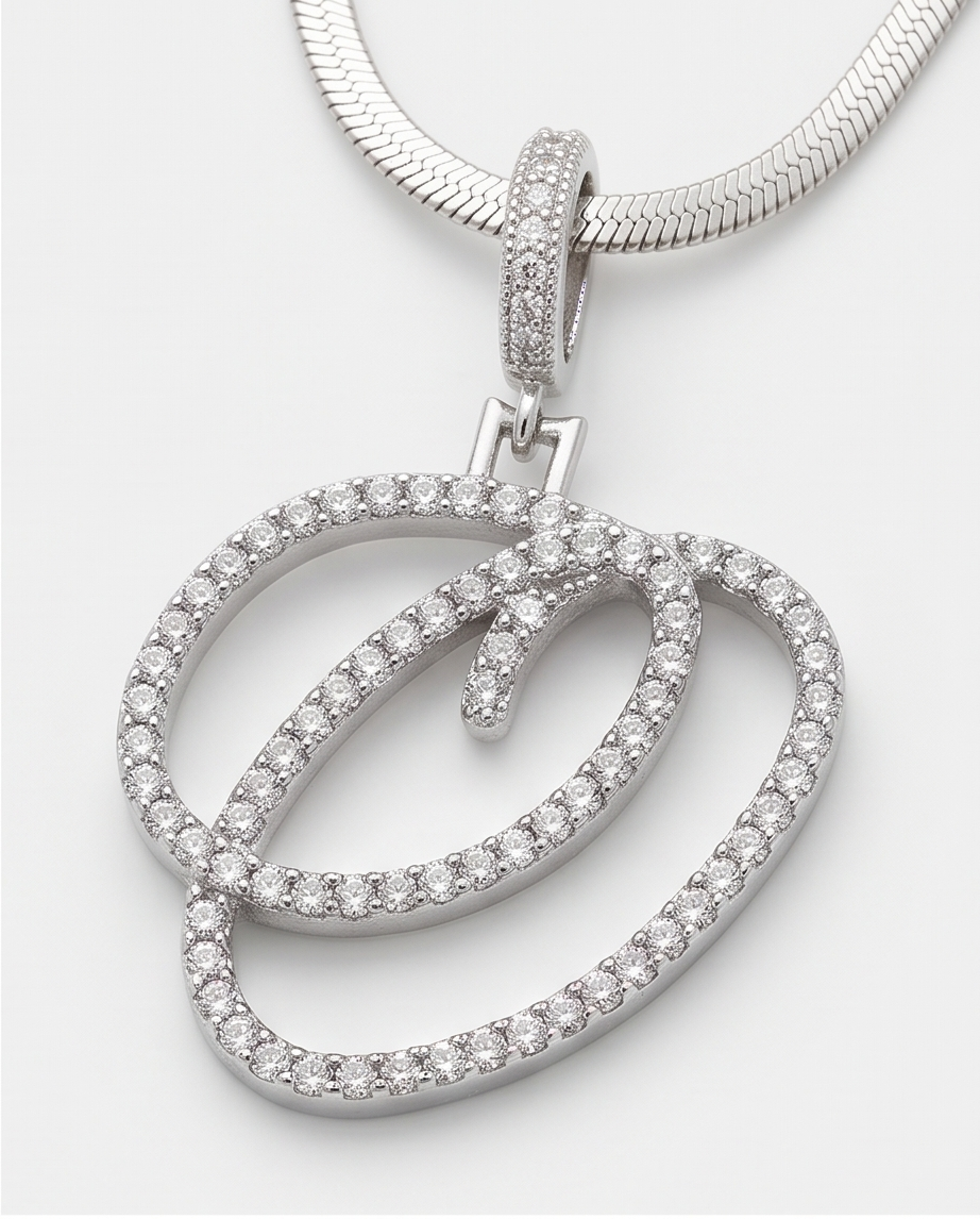 Large Multi-Cubic Zirconia Shaped Letter "O" With Red Box and Option for Herringbone Necklace (Limited of Edition)