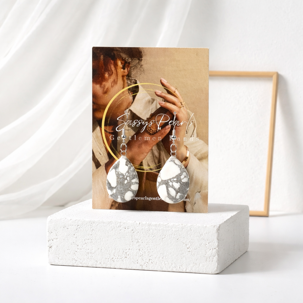 TD016 Sassy's Pearls Hypoallergenic Howlite Drop Earrings