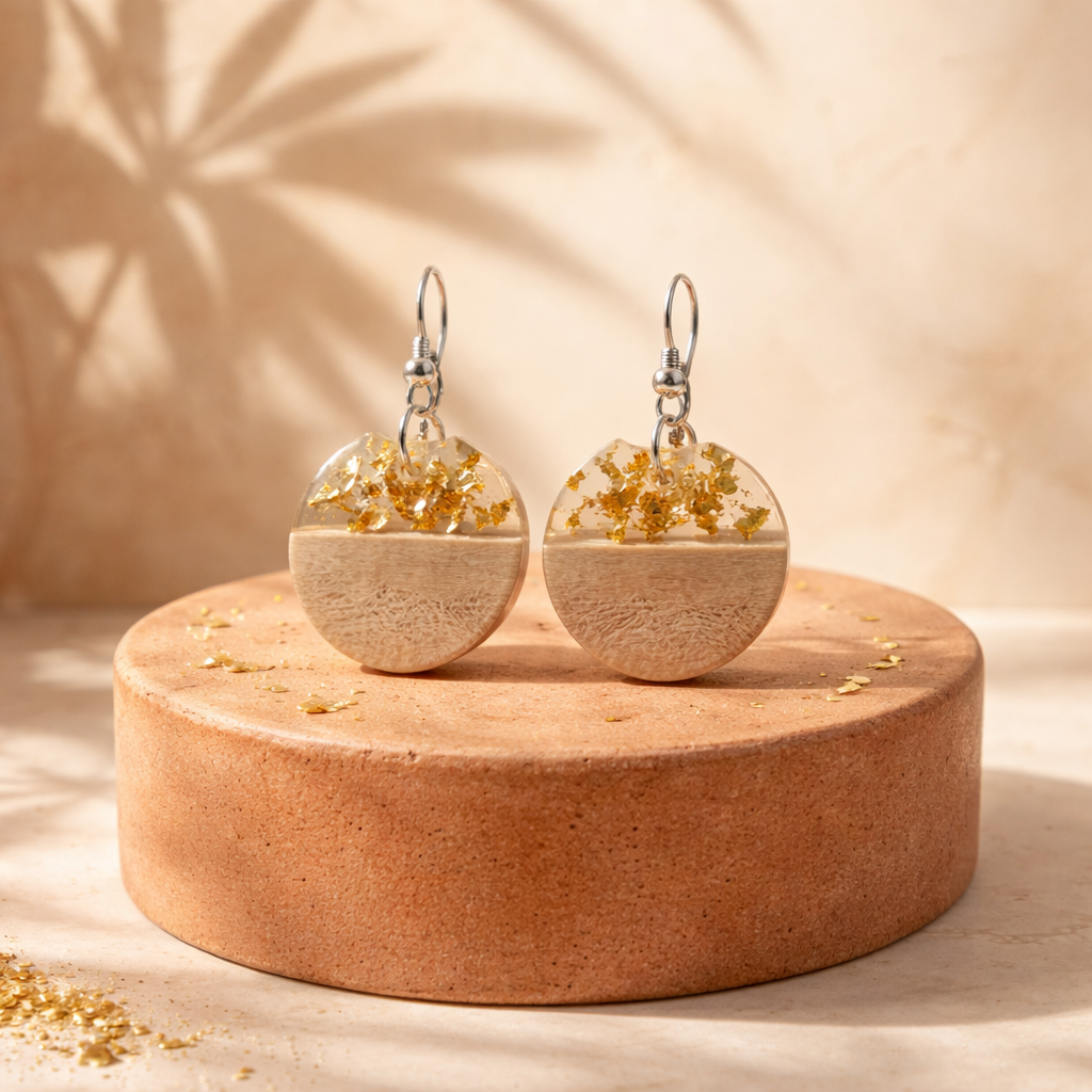 Golden Harmony Wood & Resin Earrings
