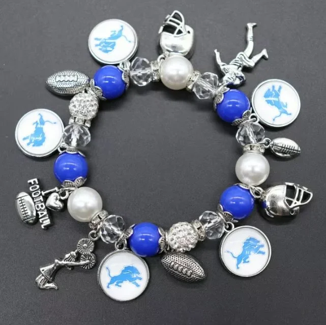 Blue & Silver  Lions Football Charm Bracelet