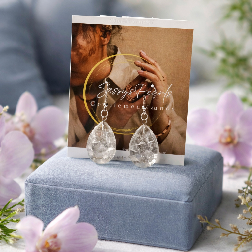 TD001 Sassy's Pearls Gentlemen Band White Crystal Hyperallergic Earrings