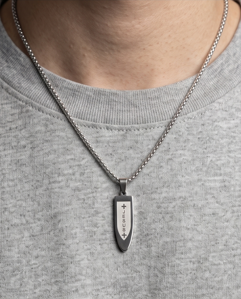 Stainless Steel Shield of Faith Necklace