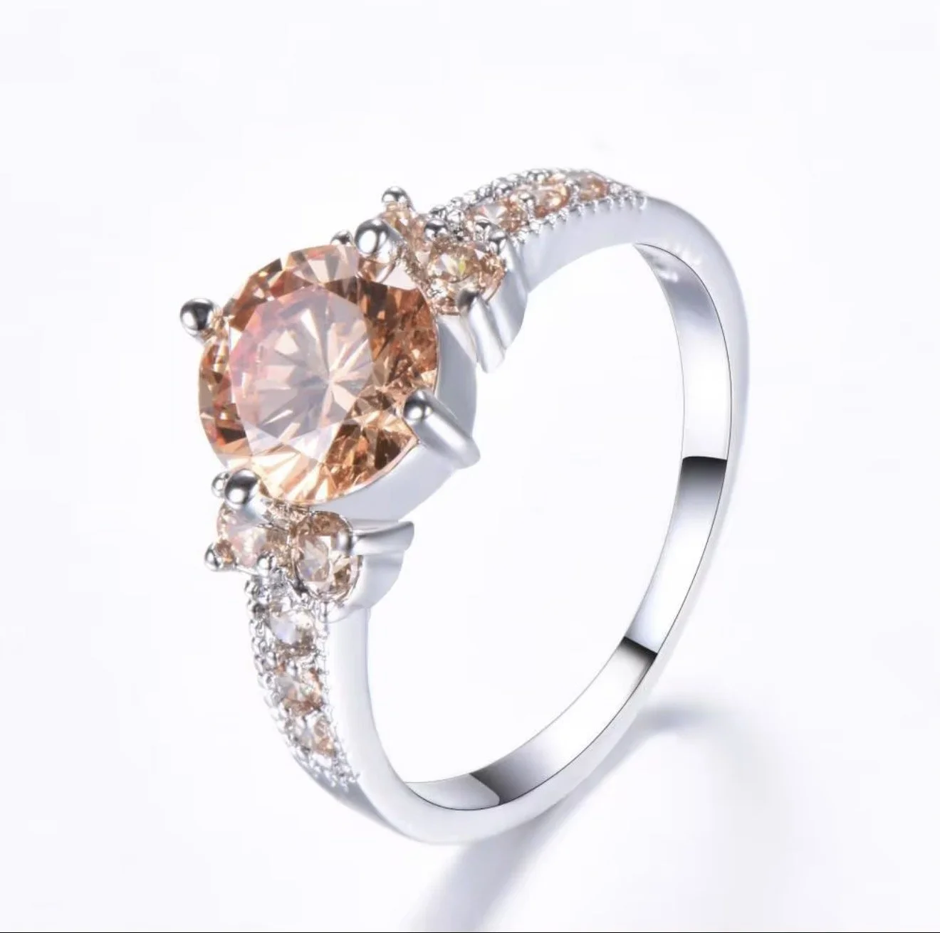 Exquisite Sterling Silver Peach Gemstone Ring