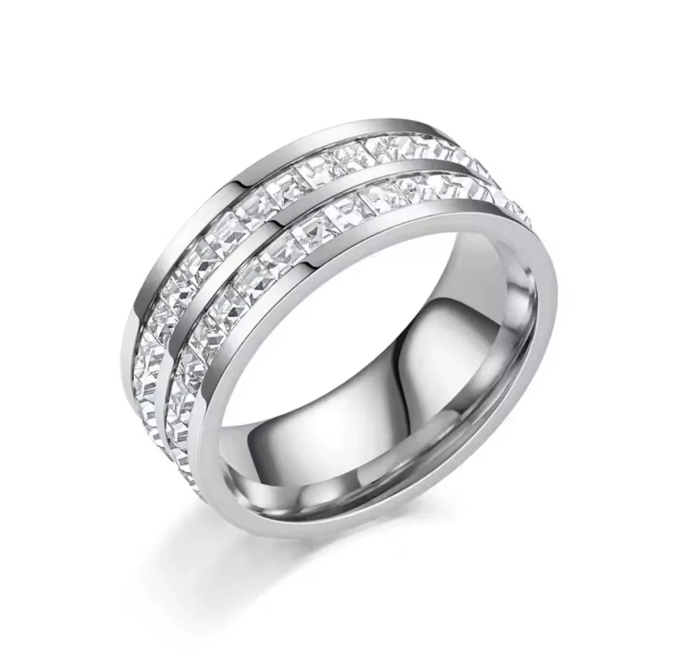 SR001 Double Row Sparkling Cubic Zirconia Ring