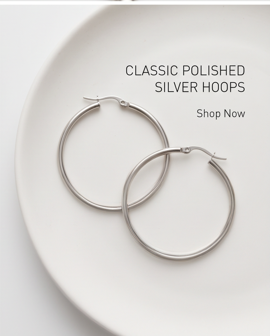 ER014 Medium Classic Polished Silver Hoops