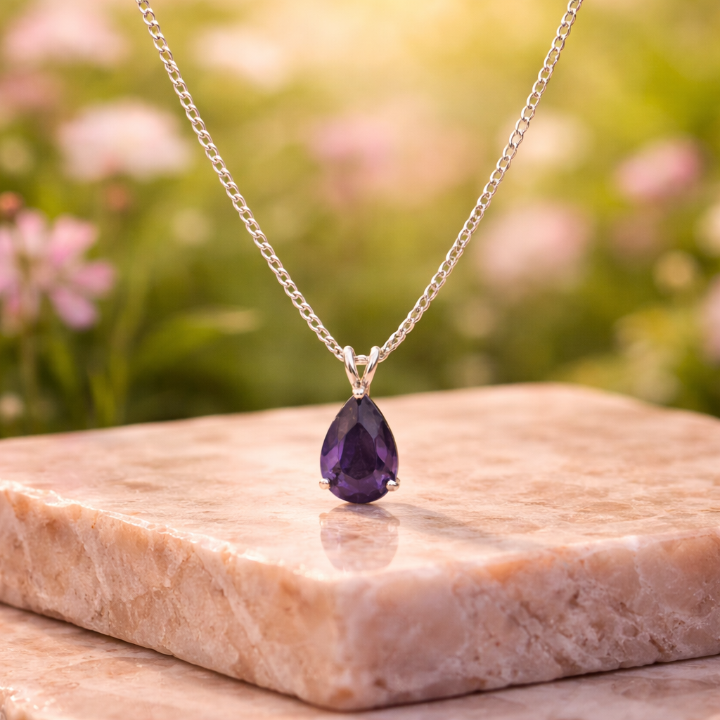 SK307 925 Sterling Silver Amethyst Teardrop Necklace