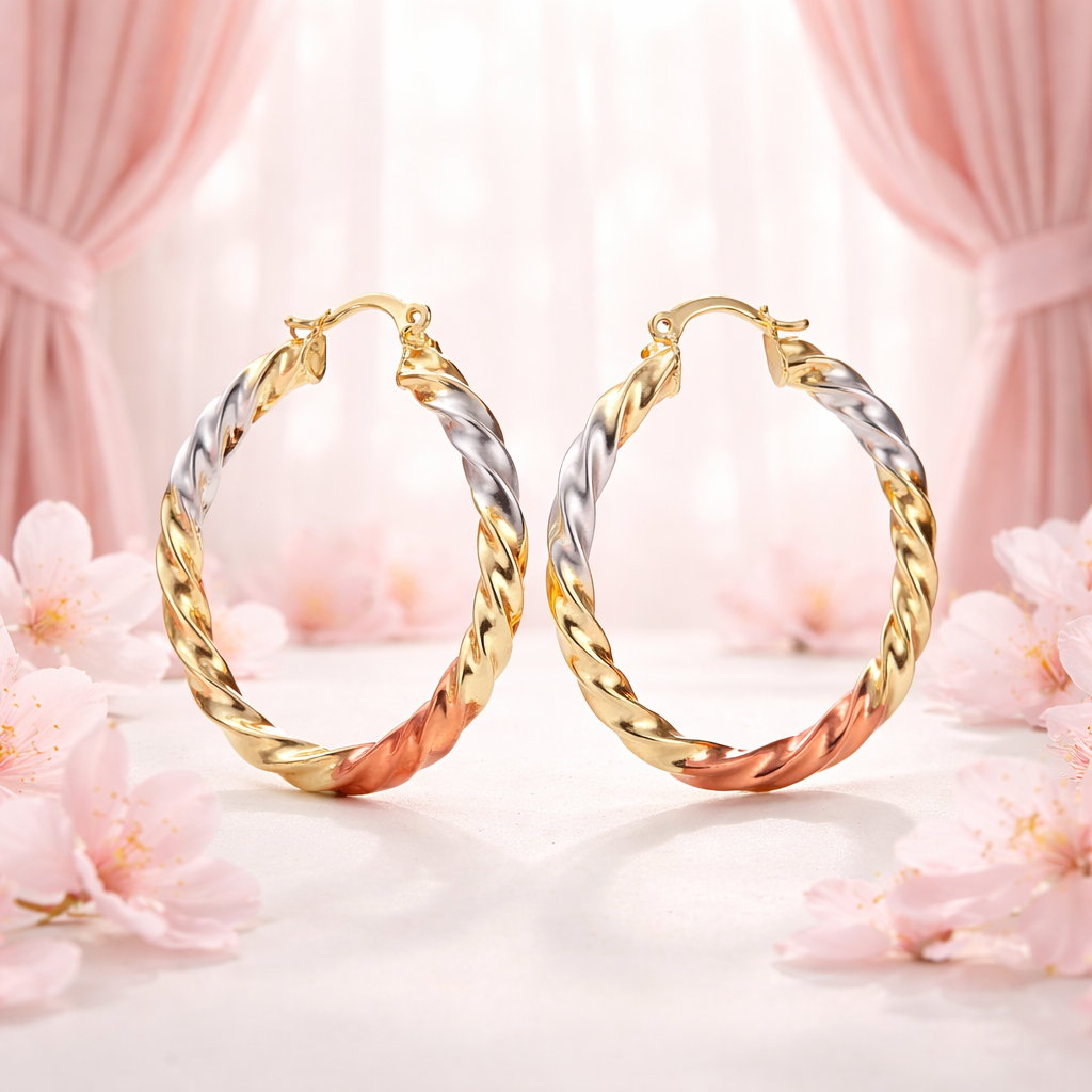 ER007 Tri-Color Twisted Hoop Earrings
