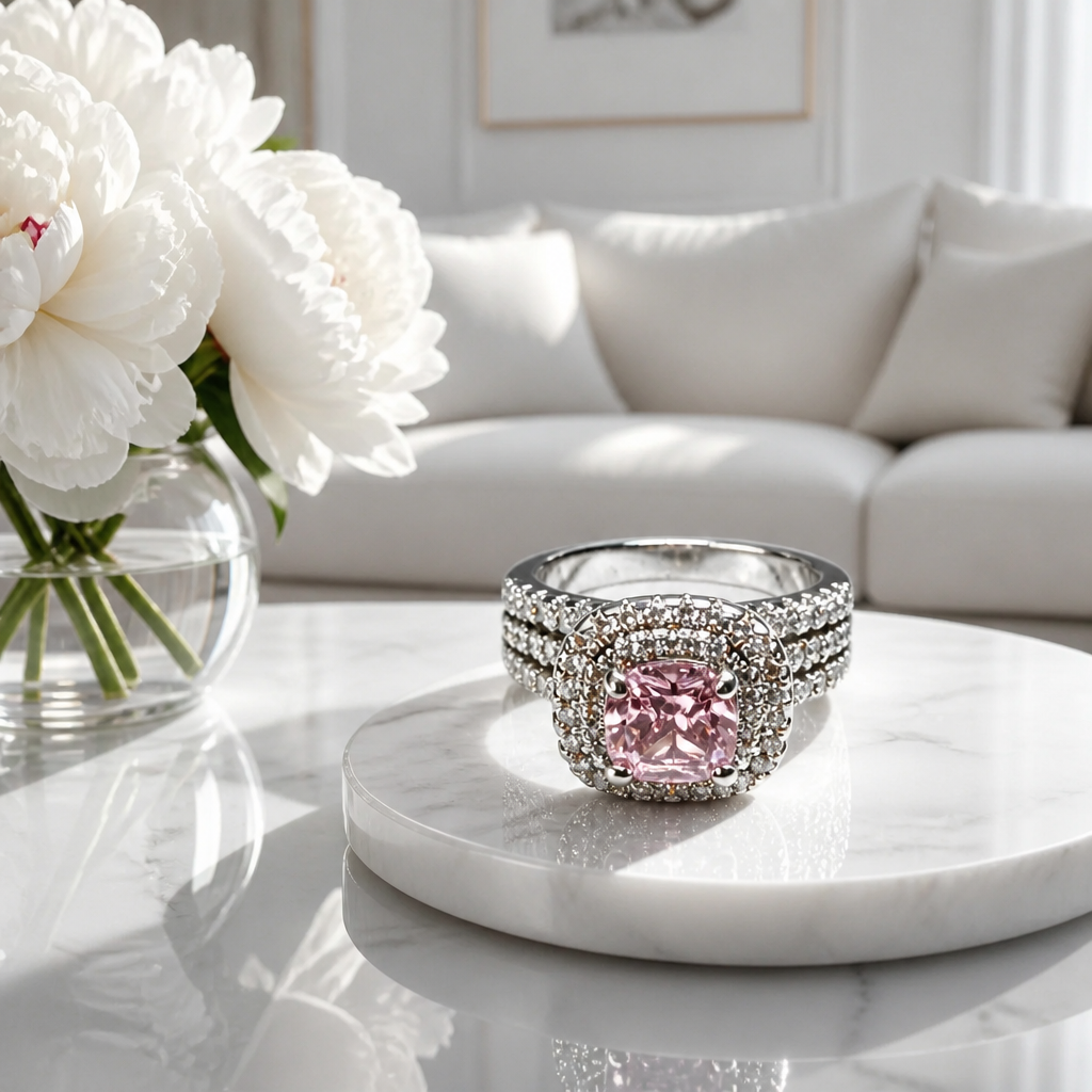 Exquisite Pink Crystal Halo Ring