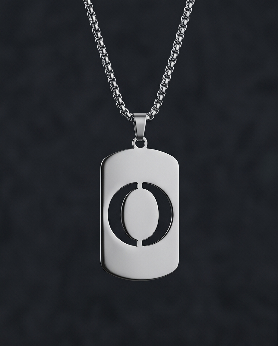 20' Diamond Cut Mirror Cut Out Alphabet initial "O" Dog Tag Necklace