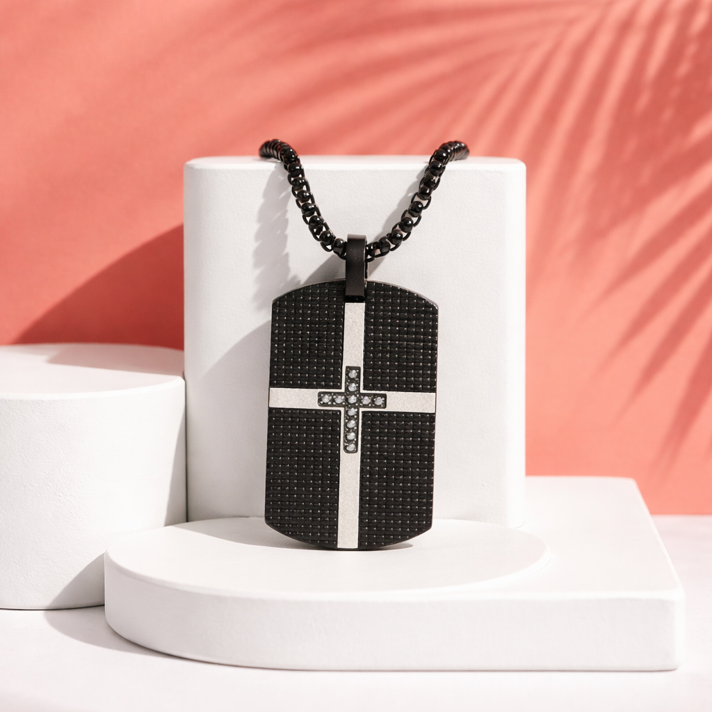 D10 Stainless Steel Cross Dog Tag Necklace