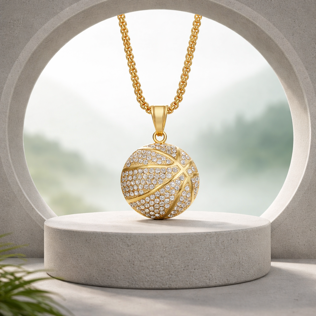Sassey 's Gold & Crystal Basketball Pendant Necklace