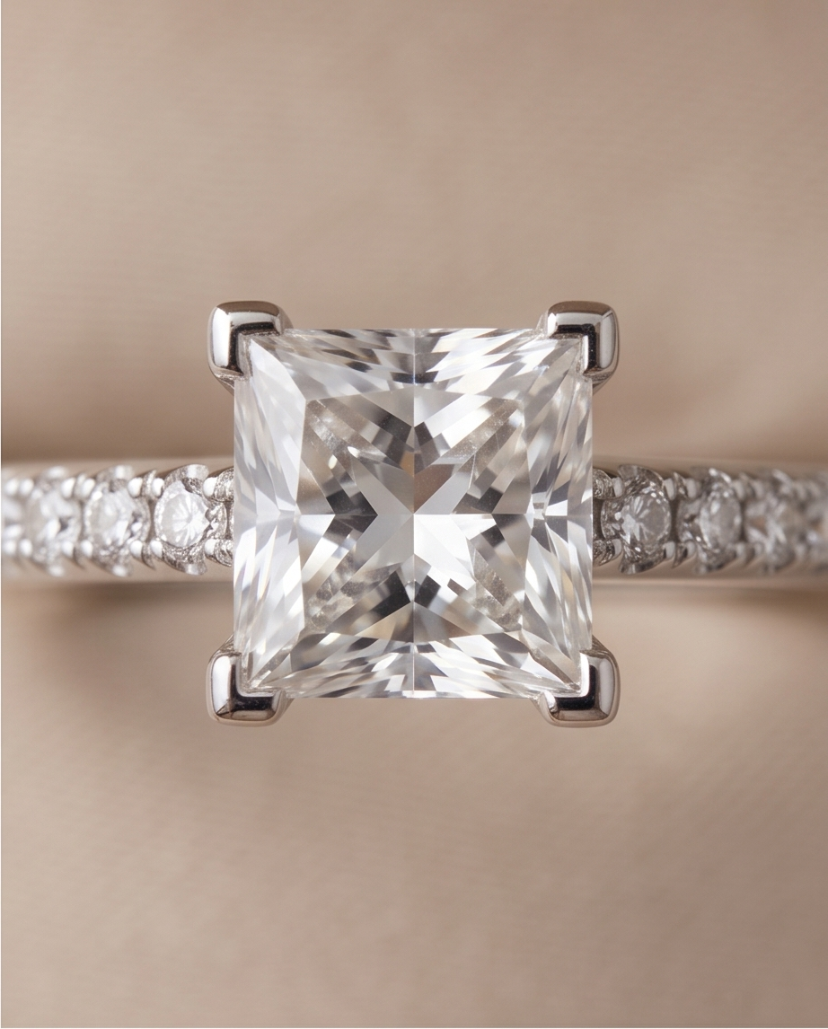 Radiant Princess-Cut Sterling Silver Ring