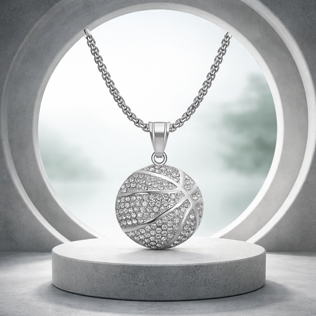 B04 Basketball Rhinestone Pendant Necklace