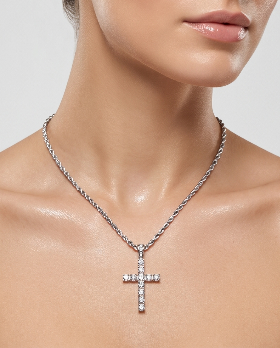 Sterling Silver Cubic Zirconia Cross Necklace