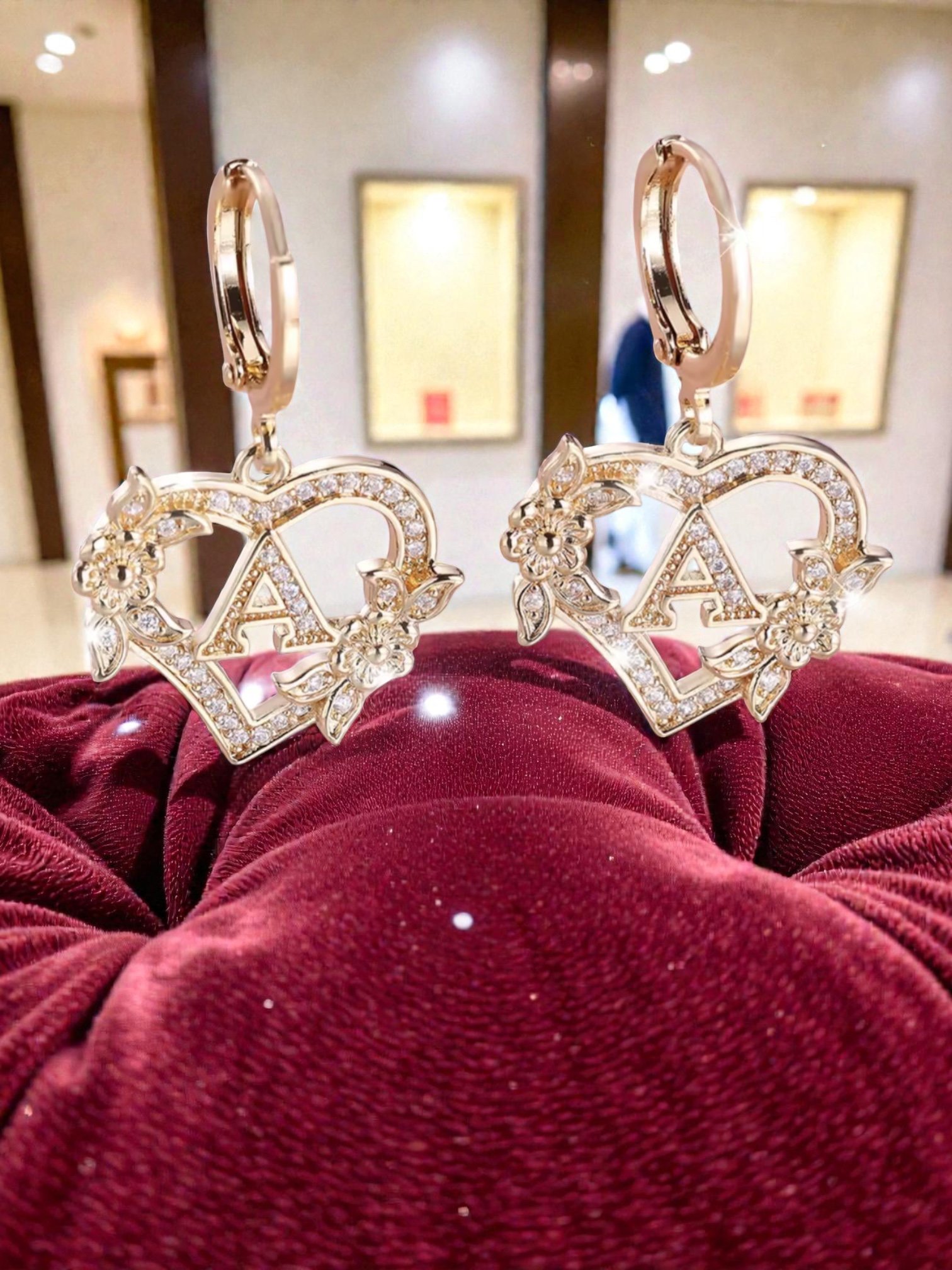 L101 Sassy's Pearls & Gentlemen Band'S Floral Initial "A" Hoop Earrings