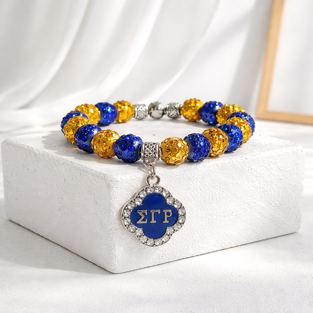 FR305 Exquisite Blue & Gold Beaded Bracelet with Charm
