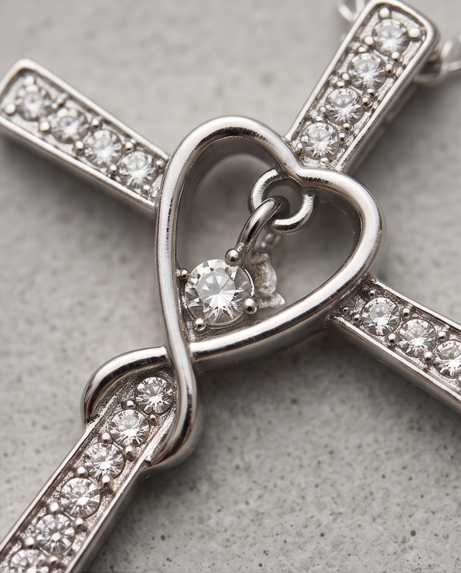 Sparkling Cross and Heart Pendant