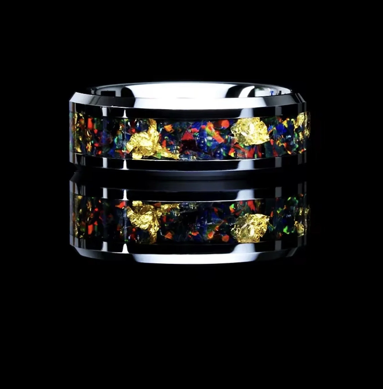 BB003 Exquisite Meteorite & Opal Inlay Ring including Ring box