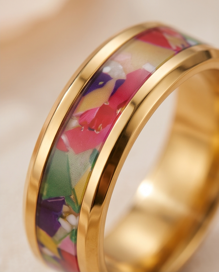 Golden Floral Enamel Ring