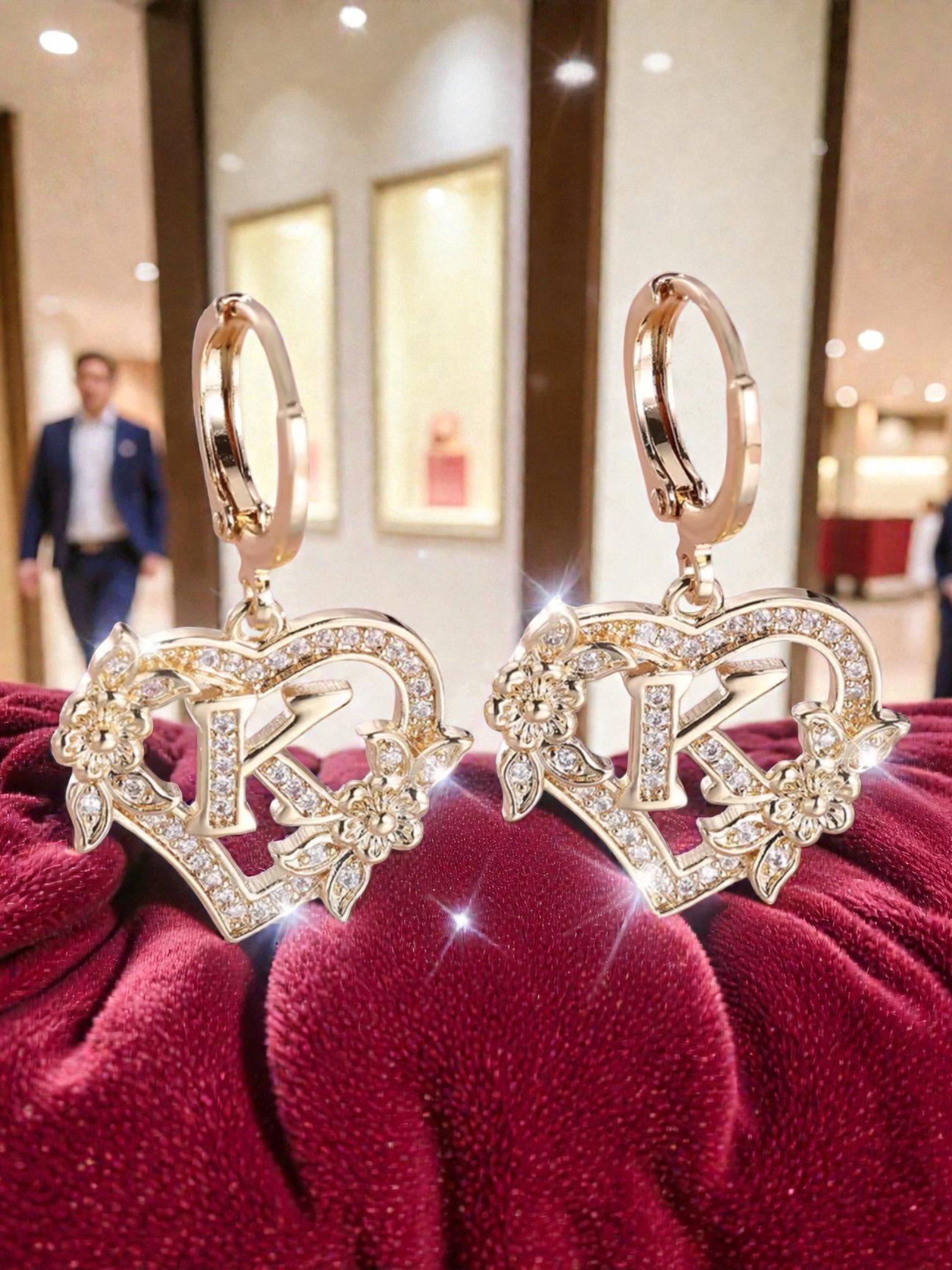 L111 Sassy's Pearls & Gentlemen Band'S Floral Initial "K" Hoop Earrings