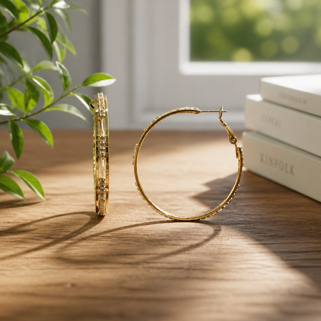 ER18 Crystal-Embellished Gold Hoop Earrings
