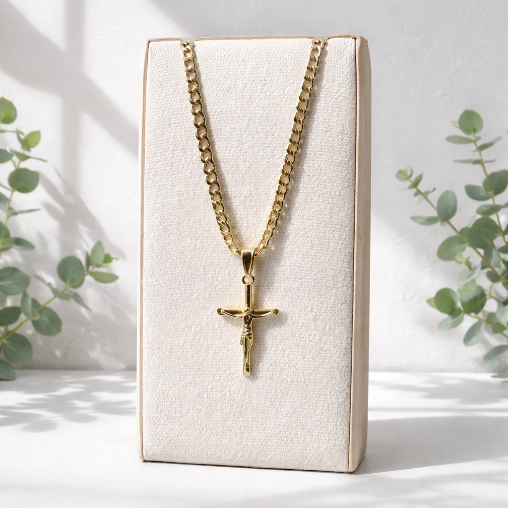 Gold-Plated Crucifix Necklace with Stainless Steel Chain