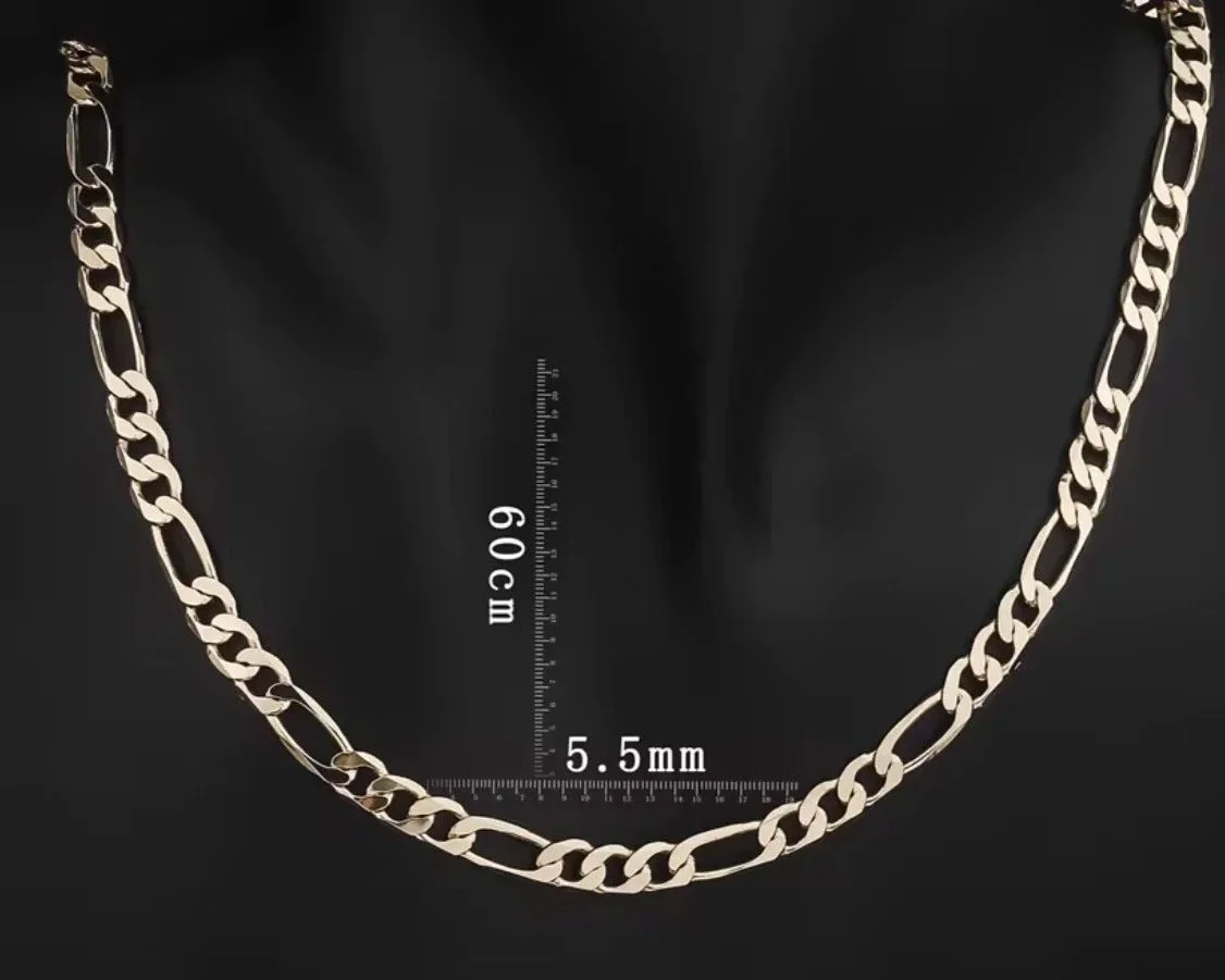FL304 5.5MM 14K Gold Figaro High Premium Quality Multiple Width and Lengths