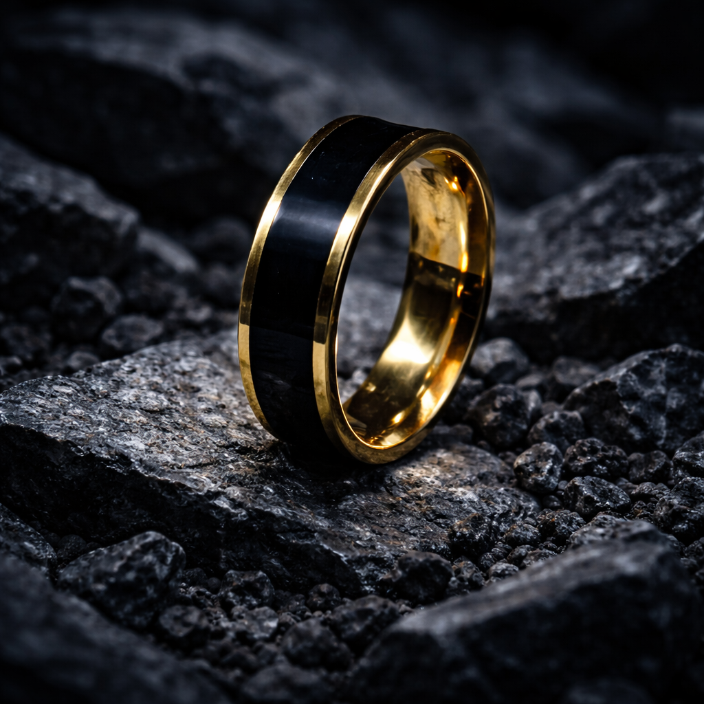 Black Tungsten Carbide Ring with Gold Interior