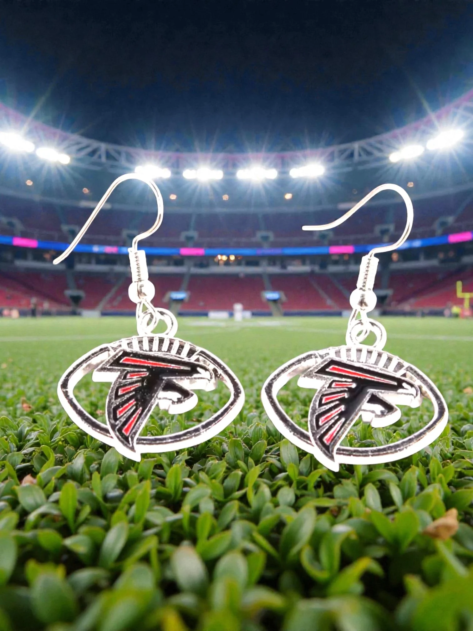 E116 Atlanta Falcon With A Football Curve Earrings