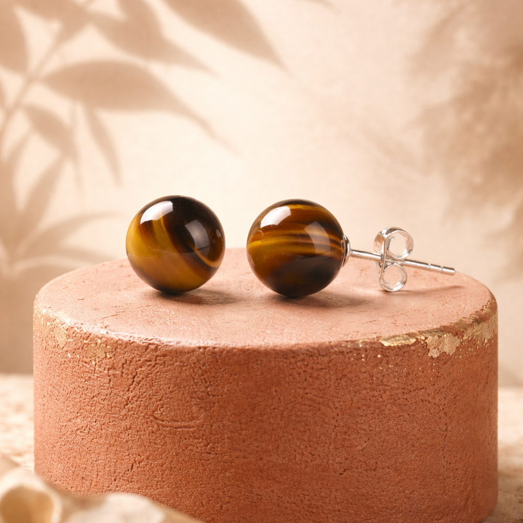STS07 Sassy's Hyperalleric Tiger's Eye Elegance Stud Earrings
