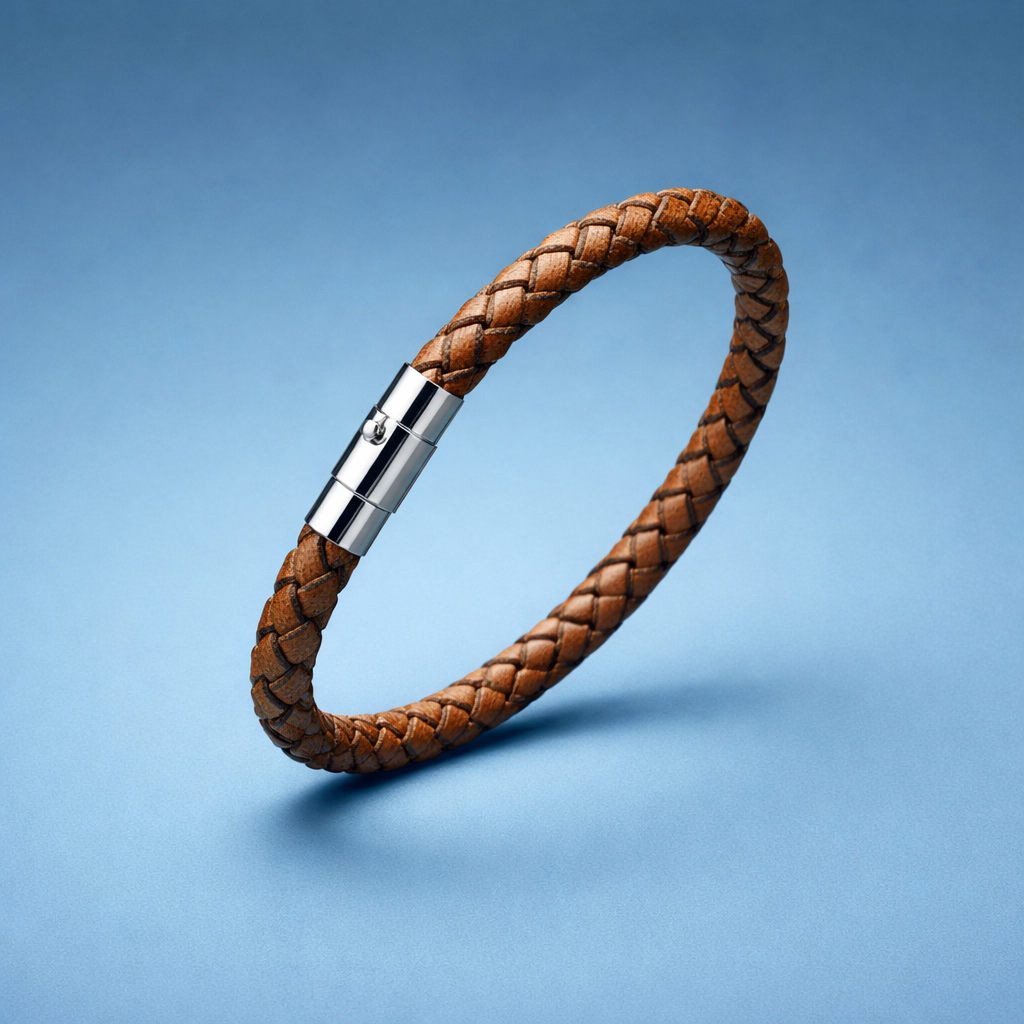 BL028 Braided Leather Bracelet with Magnetic Clasp