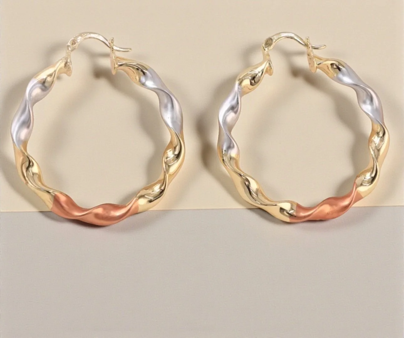 ER011 Elegant Twisted Hoop Earrings - Mixed Metal Finish