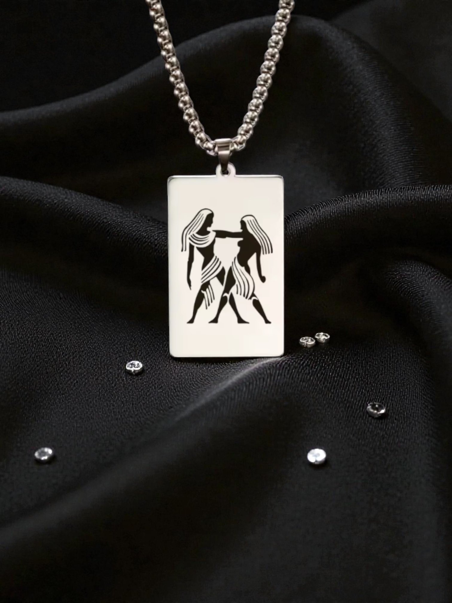 BG07 20'Gemini  Gold/Silver Zodiac Tag Necklace