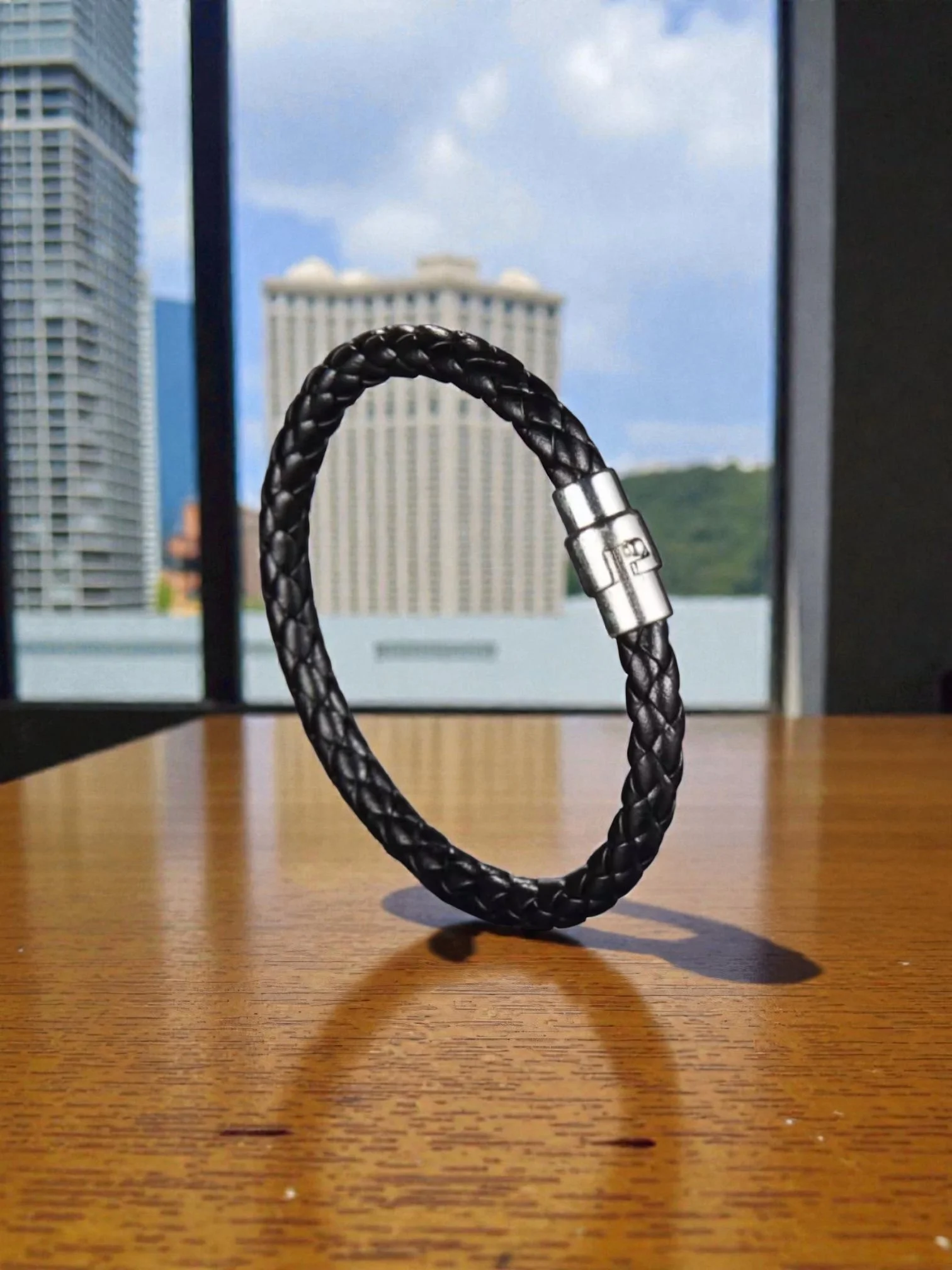 BL030 Black Braided Leather Bracelet